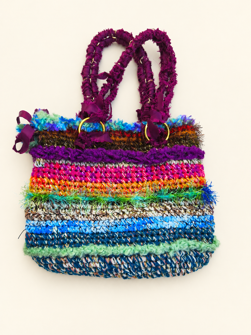 Floral Carnival — Crochet Art Handbag with Appliqués